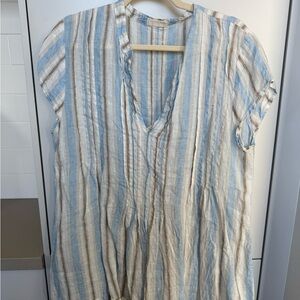 CP Shades Light Blue and Beige Striped Tunic Dress